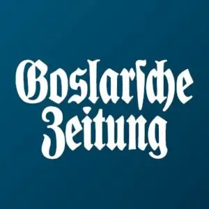 Logo der Goslarischen Zeitung, weiße Schrift auf blauem Hintergrund, vermittelt lokale Nachrichten und Informationen.